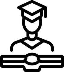 Poster - Simple icon of a graduate wearing a cap and gown, holding their diploma