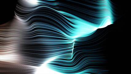 Aufkleber - BLUE pattern with bubble shapes. Stylish metallic black background with lines and waves. 3d illustration, 3d rendering.