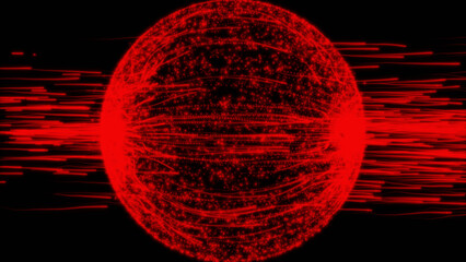 Aufkleber - Abstract technology Red sphere background made of animated lines and dots.3d rendering connection lines Around Earth Globe,