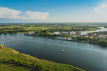 View from a drone of Górki Zachodnie in Gdańsk on a sunny day.