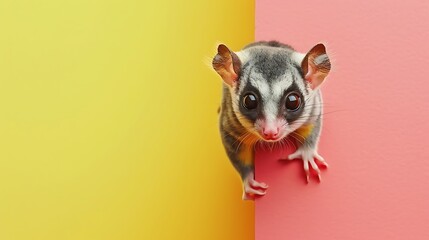 Wall Mural - Sugar glider on yellow and peach background