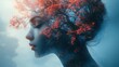 © KADER - Surrealistic Double Exposure of Human Head with Nature Elements Including Trees, Flowers, and Lake, Concept Art