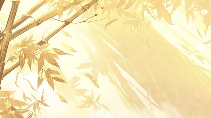 Sticker -  A beautifully painted depiction of a bamboo tree under the bright sun, with a bird gracefully resting atop the branches