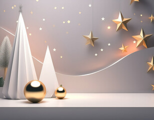 Christmas Symbols on Round White Platform  D Render Illustration