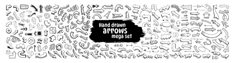 Aufkleber - Collection hand drawn arrows. Set arrows isolated on transparent background. Hand drawn arrows, mark point icons collection.