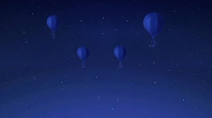 Poster -   A flock of azure hot air balloons ascend against the backdrop of twinkling stars in a deep navy sky