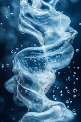 Abstract water swirl with bubbles on a blue background