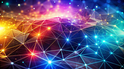 Fototapete - Colorful geometric patterns create a captivating display of connected lines and points in a dynamic, abstract digital environment