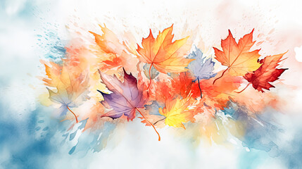 Wall Mural - A painting of a bunch of red leaves with a blue background.