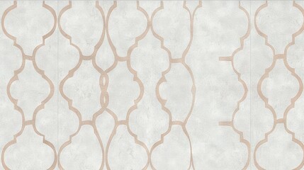 Poster -  Beige and white wallpaper with a trellis pattern on one side and a vase on the other