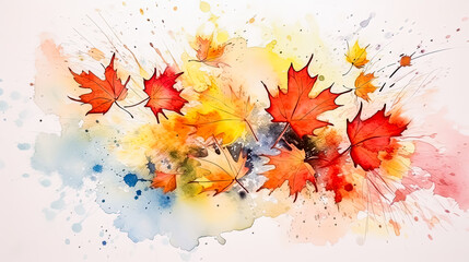 Wall Mural - A painting of a bunch of red leaves with a blue background.