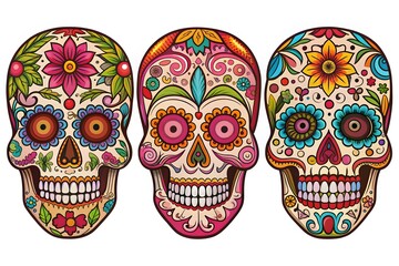 Wall Mural - Mexican Sugar skulls, Day of the dead vector illustration on white background