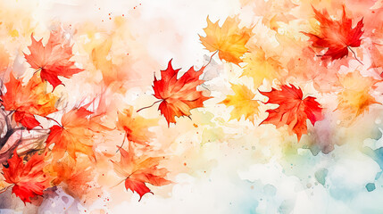 Wall Mural - A painting of a bunch of red leaves with a blue background.