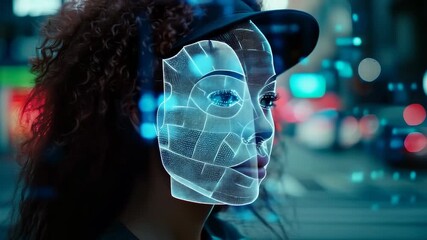 Aufkleber - advanced facial recognition technology: cityscape nighttime precision for identity verification and 