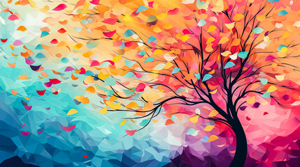 Wall Mural - A colorful tree with leaves of different colors is the main focus of the image.