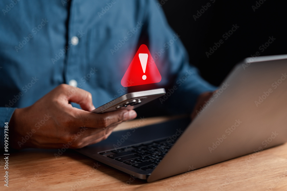 System warning caution alert, scam virus attack on firewall for ...