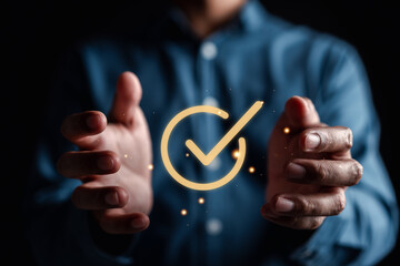 Leinwandbilder - Quality Certificate and Checklist document analyst target marketing planning assignment with quality management. Standardization, certification. Compliance to regulations service and standards.