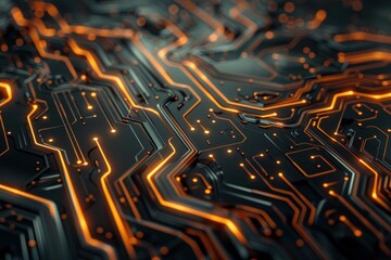 Poster - Closeup of a circuit board with illuminated pathways symbolizing hightech electronics