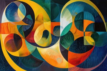 Poster - Vibrant and colorful abstract geometric artwork with overlapping circles and shapes. Created with modern artistic techniques and textures