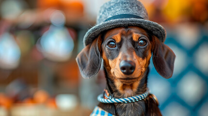 German dachshund wearing a traditional bavarian costume for the oktoberfest