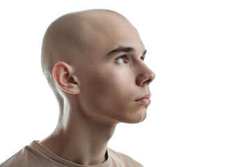 Portrait of adult man with bald head, cancer therapy