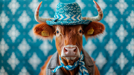 Wall Mural - a cow wearing a bavarian traditional costume for the oktoberfest