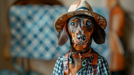 Wall Mural - German dachshund wearing a traditional bavarian costume for the oktoberfest