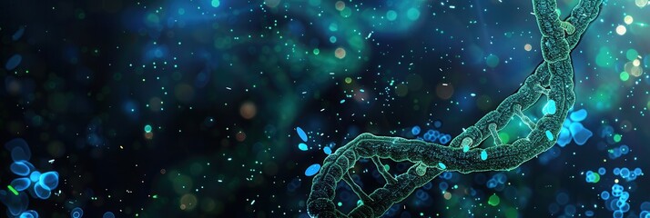 Aufkleber - A vibrant double helix of DNA floats in an abstract background, blending colors and shapes to create a stunning visual representation of biology. Generative AI