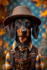 Wall Mural - German dachshund wearing a traditional bavarian costume for the oktoberfest