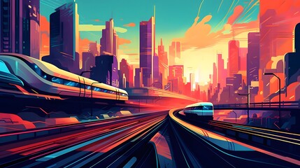 Wall Mural - highway in the city at sunset, 3d rendering. Computer digital drawing.