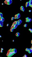 Aufkleber - Fluid rainbow glass drops background. Dynamic iridescent retrowave liquid forms. Vertical video