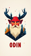 Poster - Stylized Portrait of Odin with Antlers and Trees