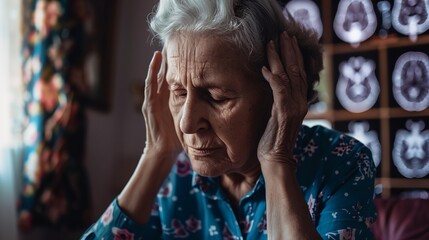 Wall Mural - a woman holding her head in her hands