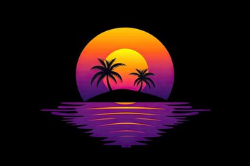 Poster - Vibrant Sunrise Over Tropical Island with Palm Trees