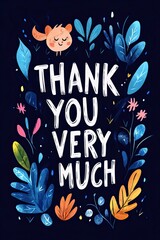 Canvas Print - Whimsical Thank You Illustration with Vibrant Leaves