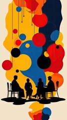 Poster - Silhouetted Figures with Vibrant Abstract Background