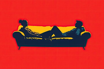 Wall Mural - Couple Relaxing on Couch with Bold Background