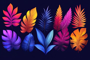 Canvas Print - Vibrant Tropical Leaves on Dark Background