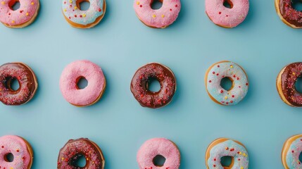 Sticker - Colorful Donuts on a Blue Background