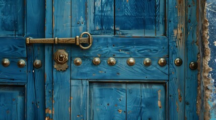 Wall Mural - Vintage blue door with brass opener