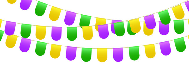 Wall Mural - Bunting flags, carnival party flags, Mardi Gras festive pennants hanging on a rope. Festival vector decoration.