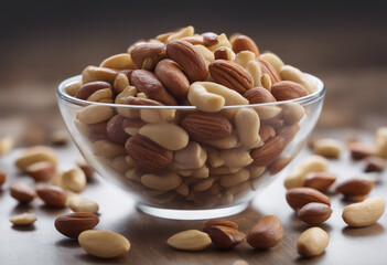 Wall Mural - Bowl of mixed nuts almonds cashew pistachio isolated on transparent background