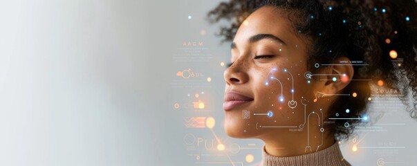 Poster - innovative young woman with digital technology concepts and futuristic highlights