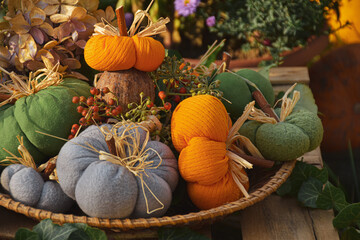 Hand made pumpkins and gourds home decoration, Harvest festival