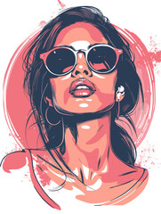 Wall Mural - A woman with sunglasses. Vector illustration in grunge style