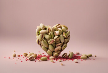 Wall Mural - Set of heart shape pistachio isolated on transparent background