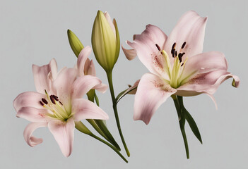 Wall Mural - Set of springtime lily flowers and petals isolated on transparent background