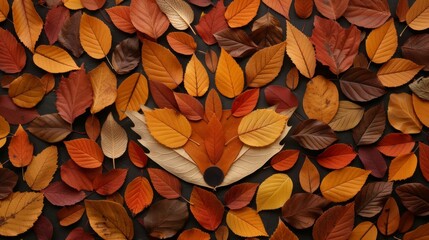 Sticker - Autumn scene with leaves arranged into the shape of a fox, set on a forest floor 