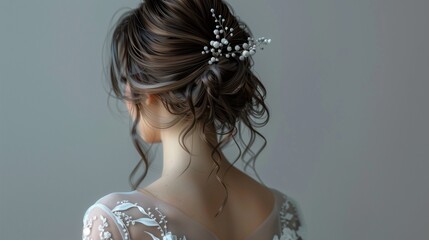 Portrait of a beautiful stylish bride with an elegant hairstyle view from the back. wedding people fashion and beauty concept - bride in wedding dress. back view.