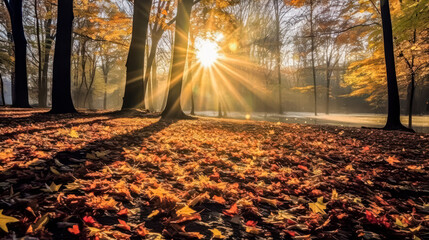 Wall Mural - A tree with leaves that are orange and yellow.